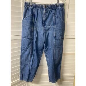 80s 90s Cherokee Mom Jeans Women's Blue Denim Cotton Shirt Elastic Waist Sz XL